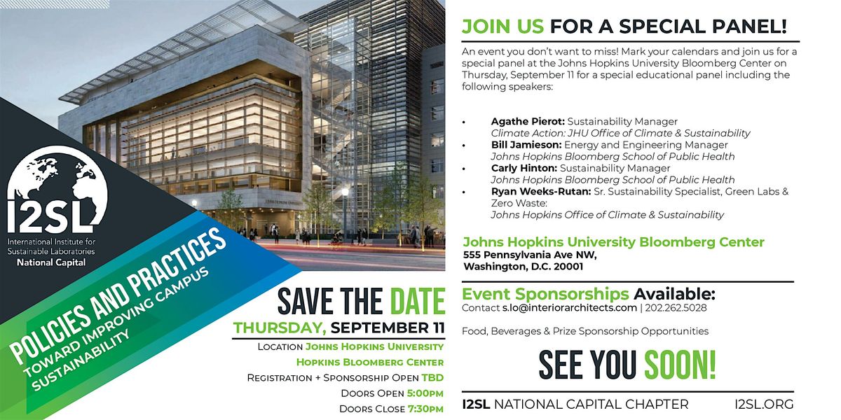 JHU Policies+Practices: "Toward Improving Campus Sustainability", 11 September | Event in Washington
