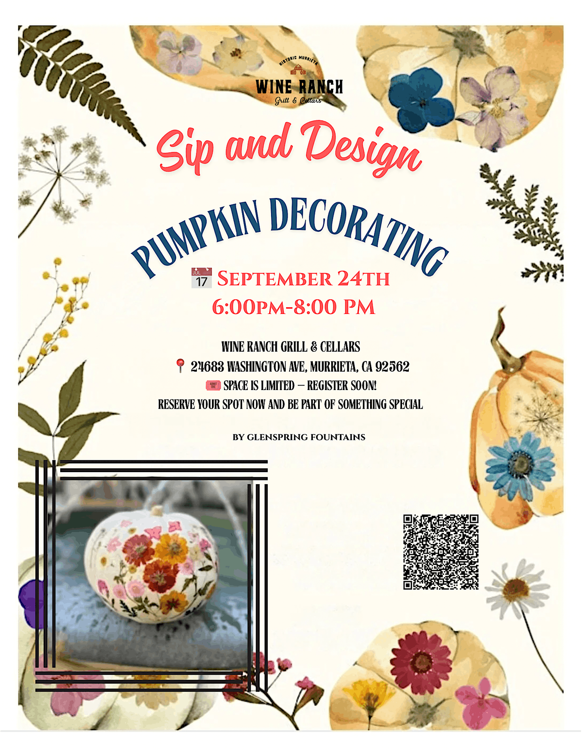 Wine Wednesday Sip and Pumpkin Design Edition, 24 September | Event in Murrieta | AllEvents