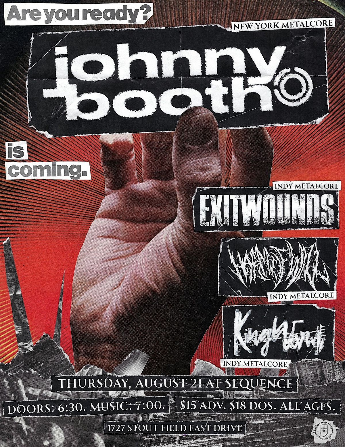 JOHNNY BOOTH @ SEQUENCE with EXITWOUNDS, HARM OF WILL, AND KING WORM, 21 August | Event in Indianapolis | AllEvents