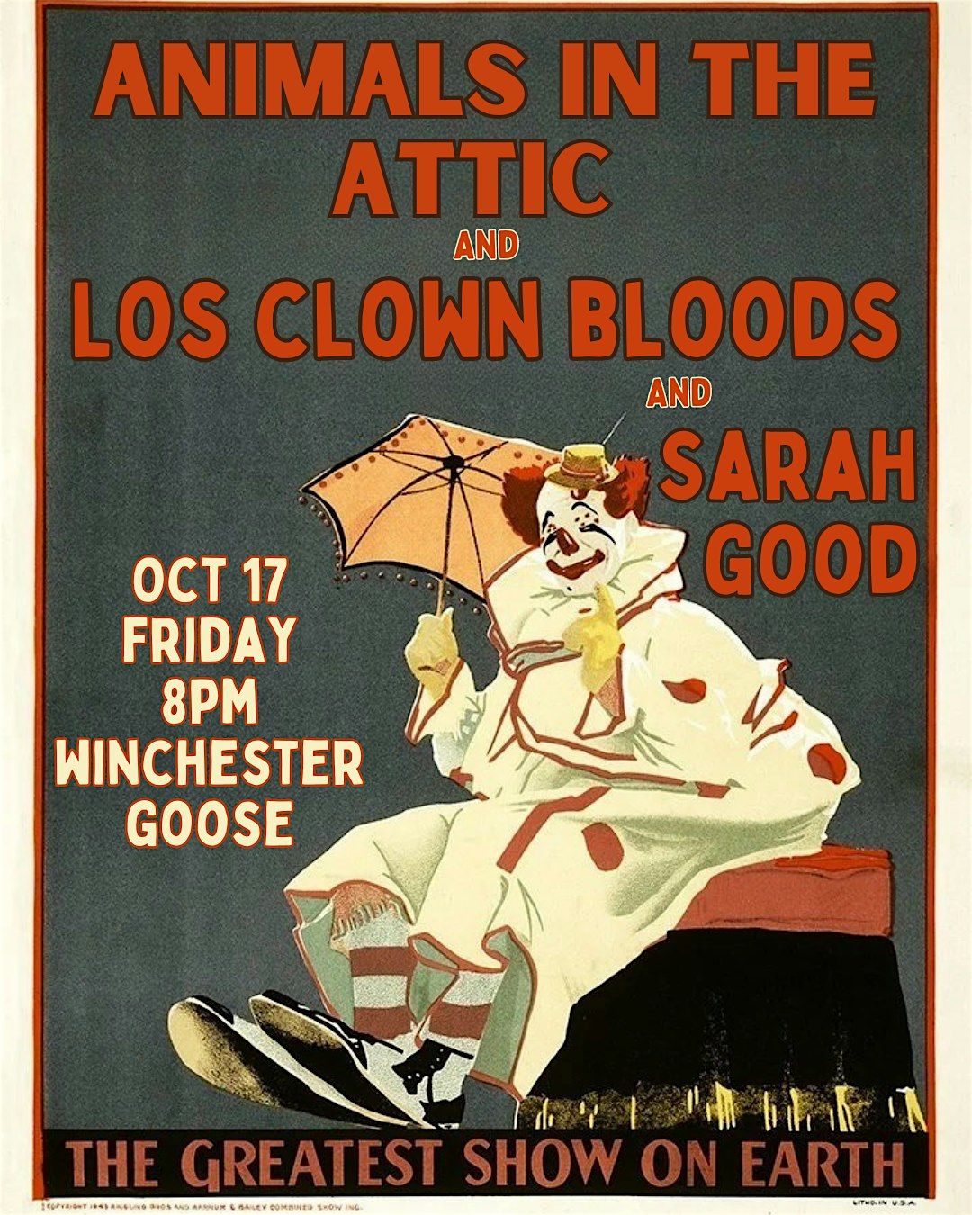 Animals in the Attic, Los Clown Bloods, and Sarah Good, 17 October | Event in Chico | AllEvents
