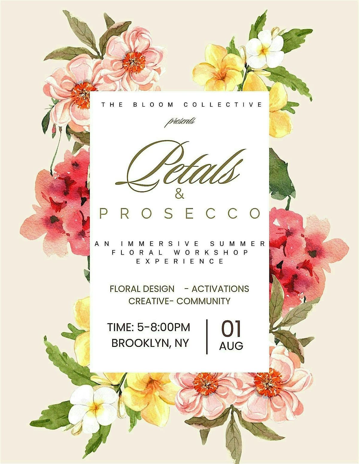 Petals & Prosecco: An Immersive Floral Workshop Experience, 1 August | Event in Brooklyn | AllEvents