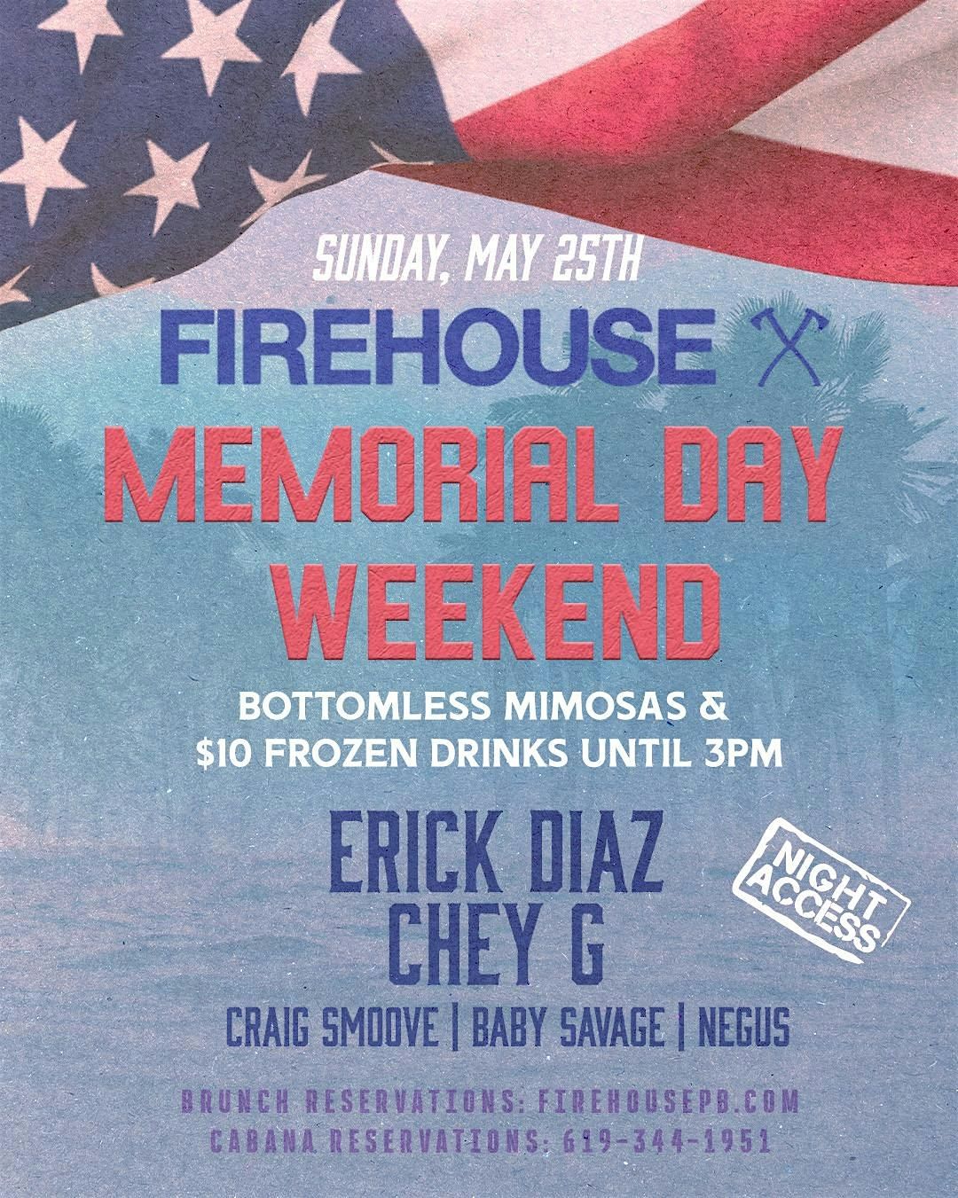 Firehouse Sundays• MEMORIAL DAY WEEKEND • ERICK DIAZ, CHEY G + MOREMay 25th, 3 June | Event in San Diego