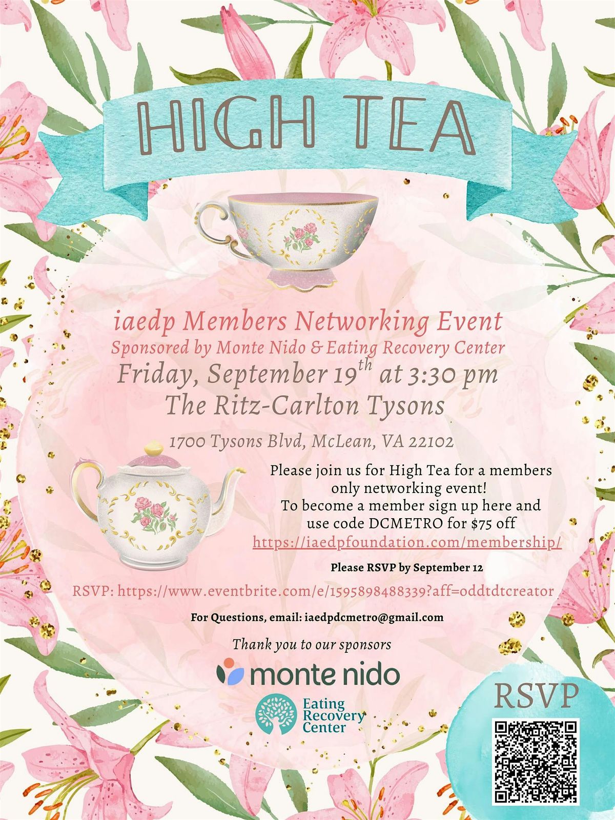 iaedp  Networking Event High Tea Sponsored by Monte Nido & ERC, 19 September | Event in McLean | AllEvents