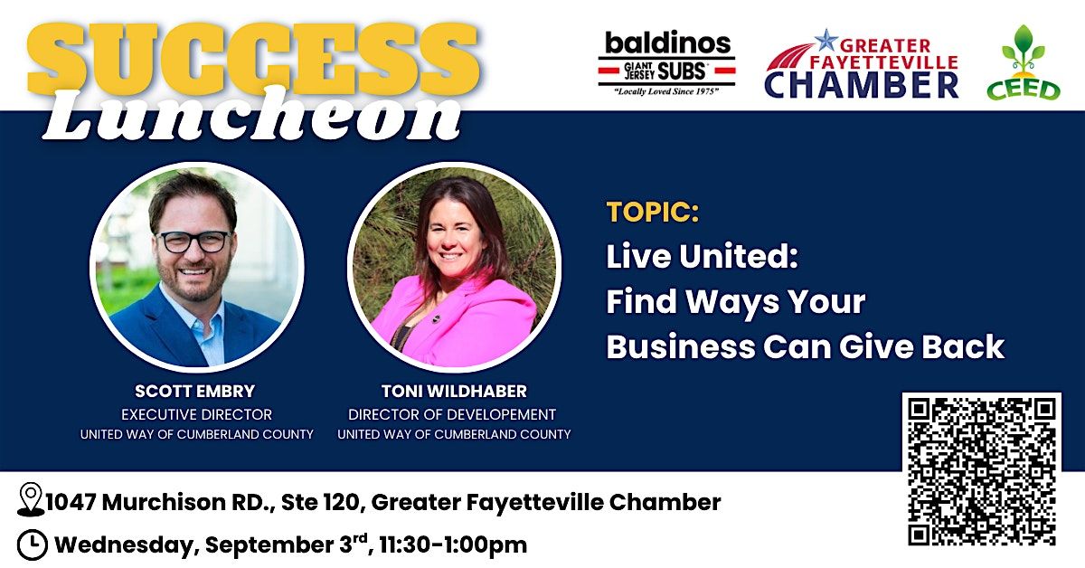 Success Luncheon: Live United - Finding Ways Your Business Can Give Back, 3 September | Event in Fayetteville
