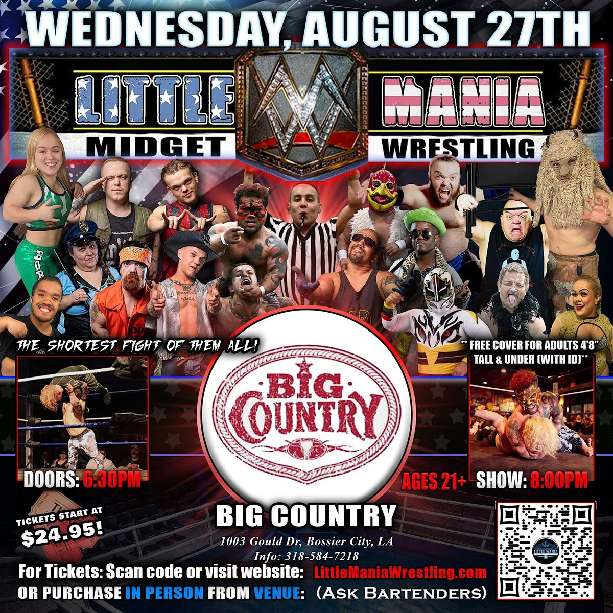Bossier City, LA- Little Mania Midget Wrestling @Big Country, 27 August | Event in Bossier City | AllEvents