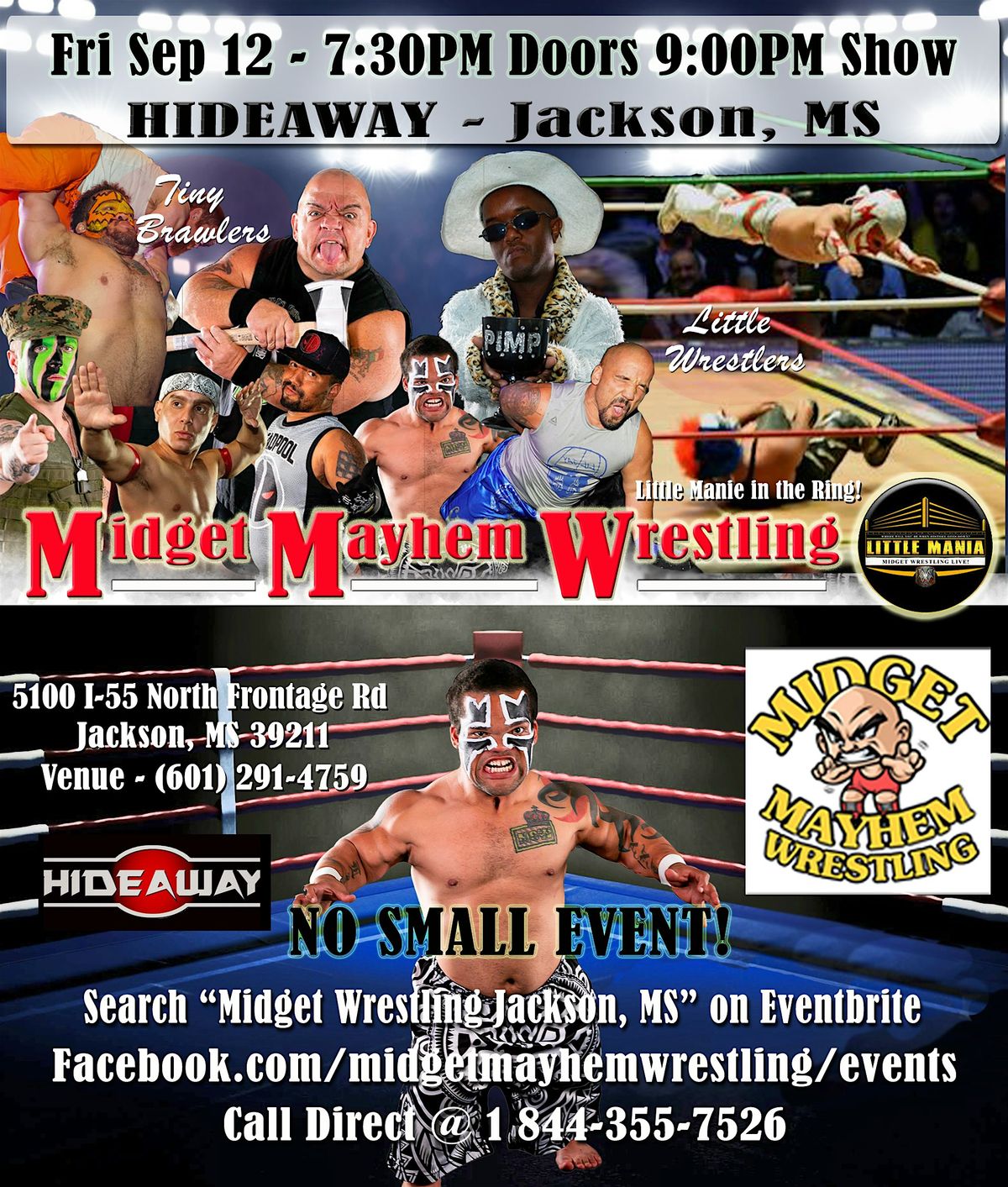 Midget Mayhem Wrestling Rips Through the Ring! Jackson MS 18+, 12 September | Event in Jackson | AllEvents