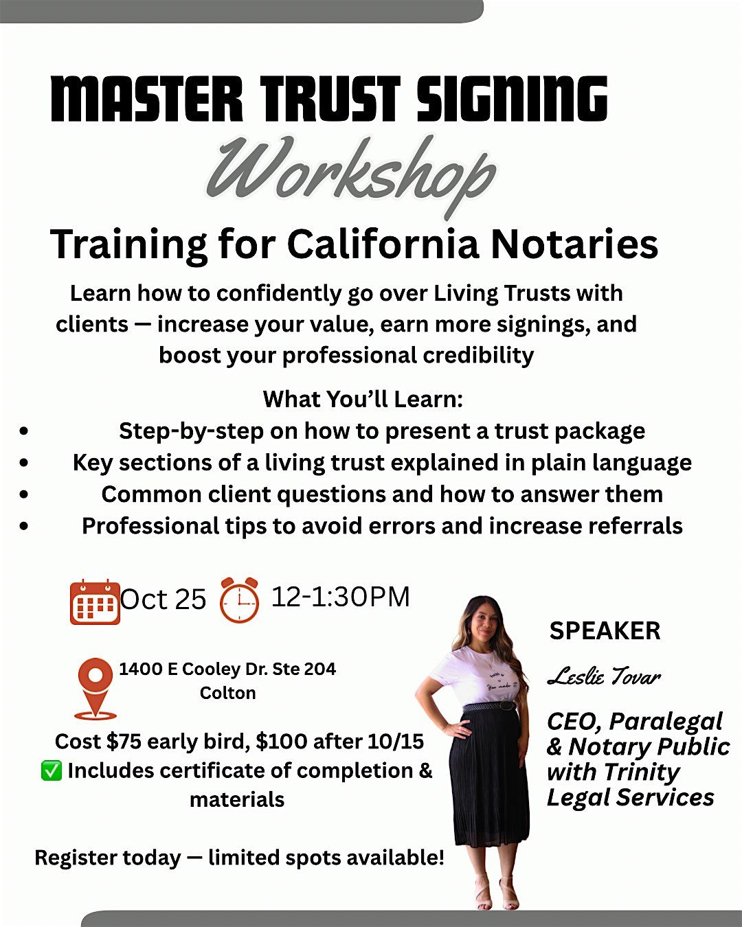 Master trust signing Workshop, 25 October | Event in Colton | AllEvents