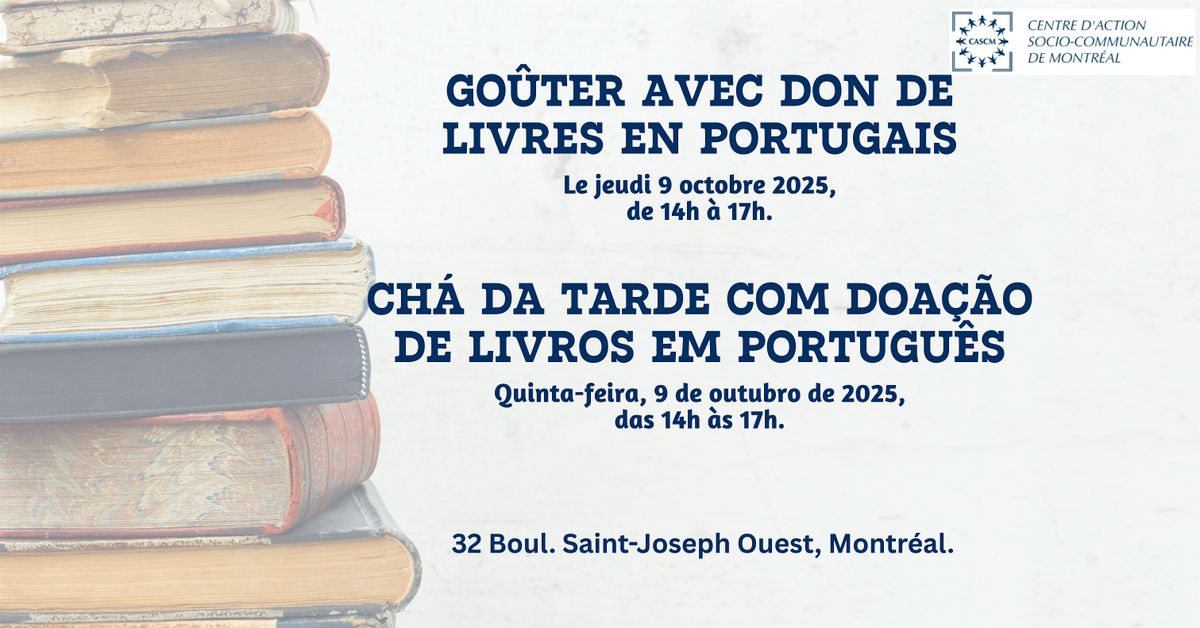 Goûter avec don de livres en portugais | Chá da tarde com doação de livros, 9 October | Event in Montréal