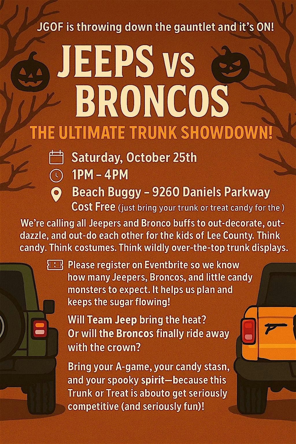 Jeep vs Broncos: The Ultimate Truck or Treat Showdown, 25 October | Event in Fort Myers | AllEvents