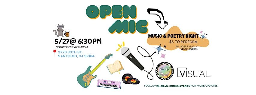 Open Mic - Music and Poetry Night at VISUAL, 27 May | Event in San Diego | AllEvents
