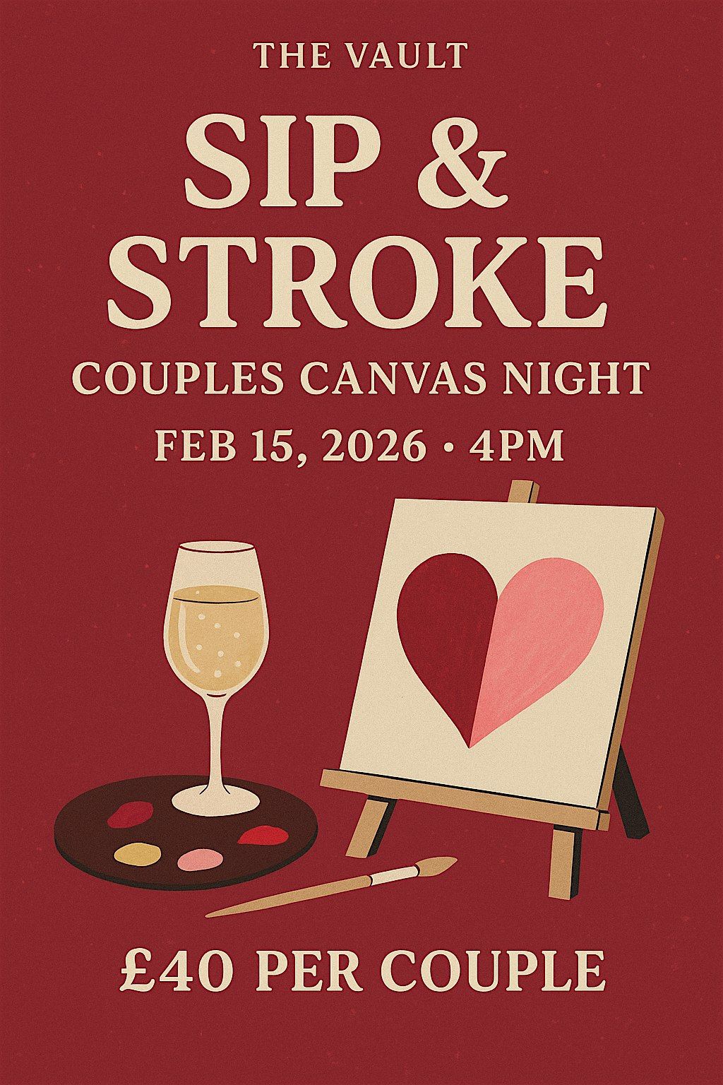 Sip & Stroke: Couples Canvas Night at The Vault, 15 February | Event in Yarm | AllEvents