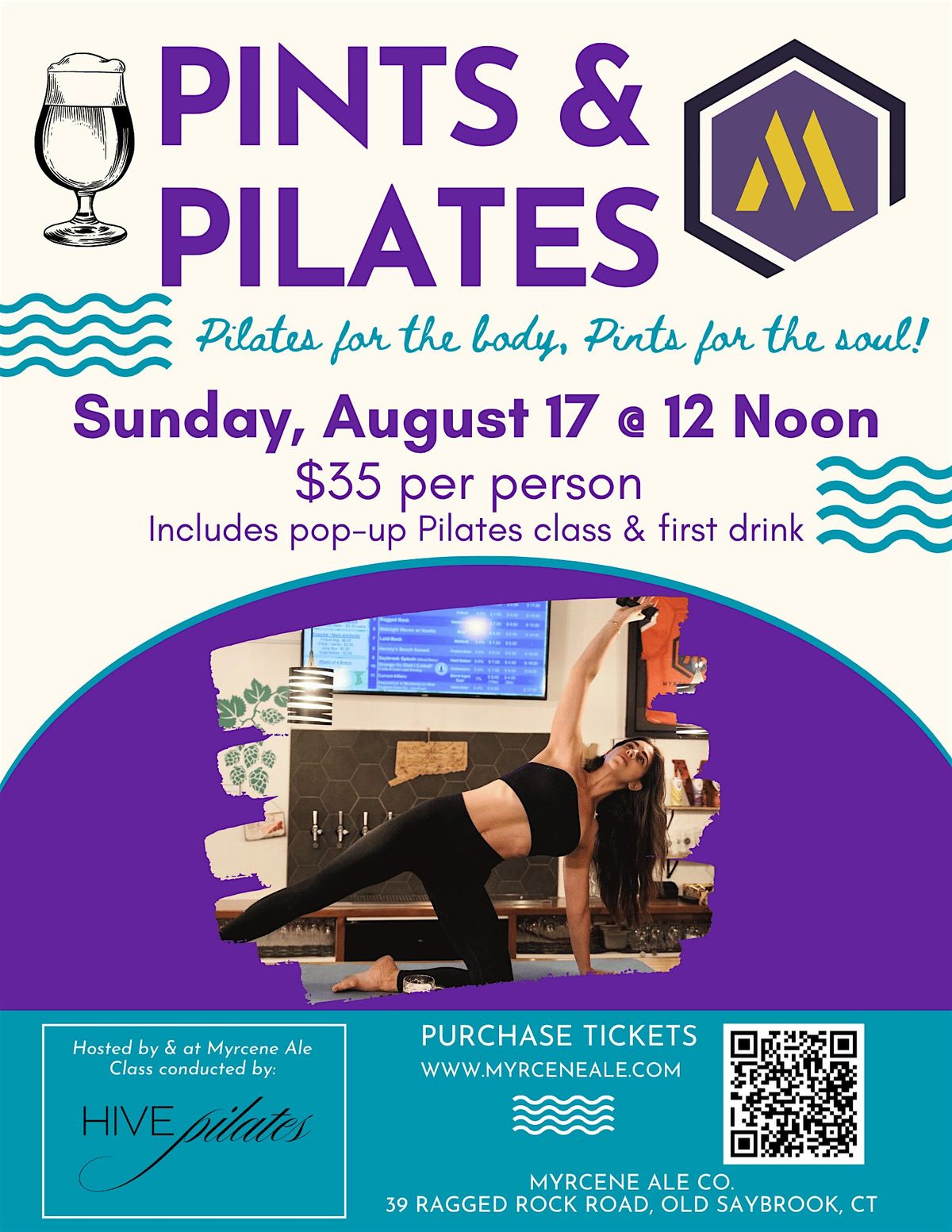 Pints & Pilates Workshop, 17 August | Event in Old Saybrook | AllEvents
