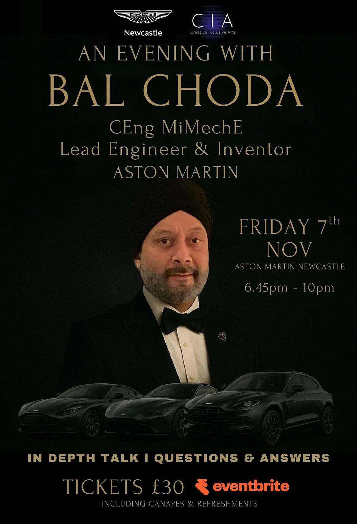 An Evening with Bal Choda, Lead Engineer & Inventor of Aston Martin, 7 November | Event in Wallsend | AllEvents