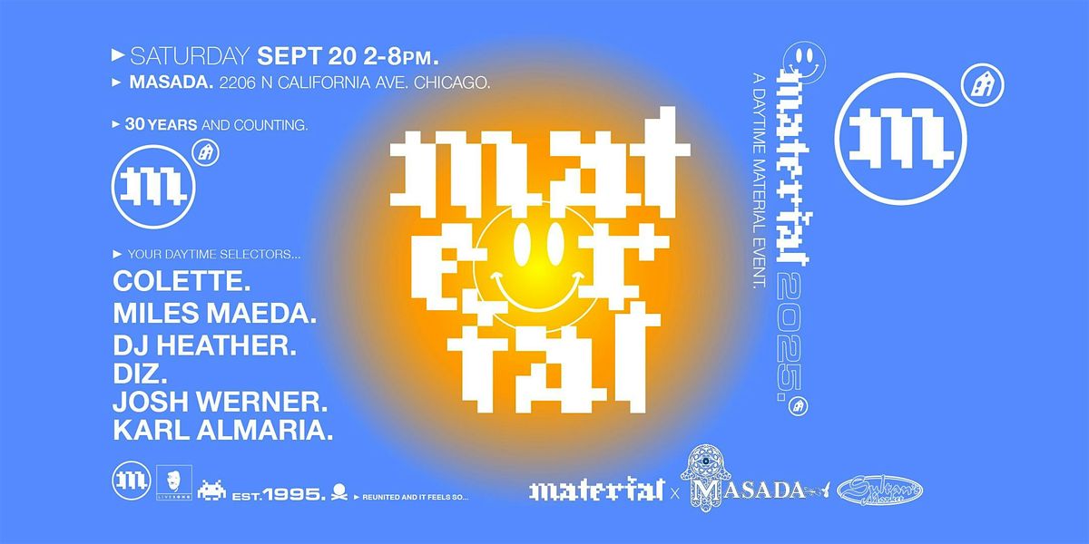 Material Reunion at Masada - 30 years and counting, 20 September | Event in Chicago | AllEvents