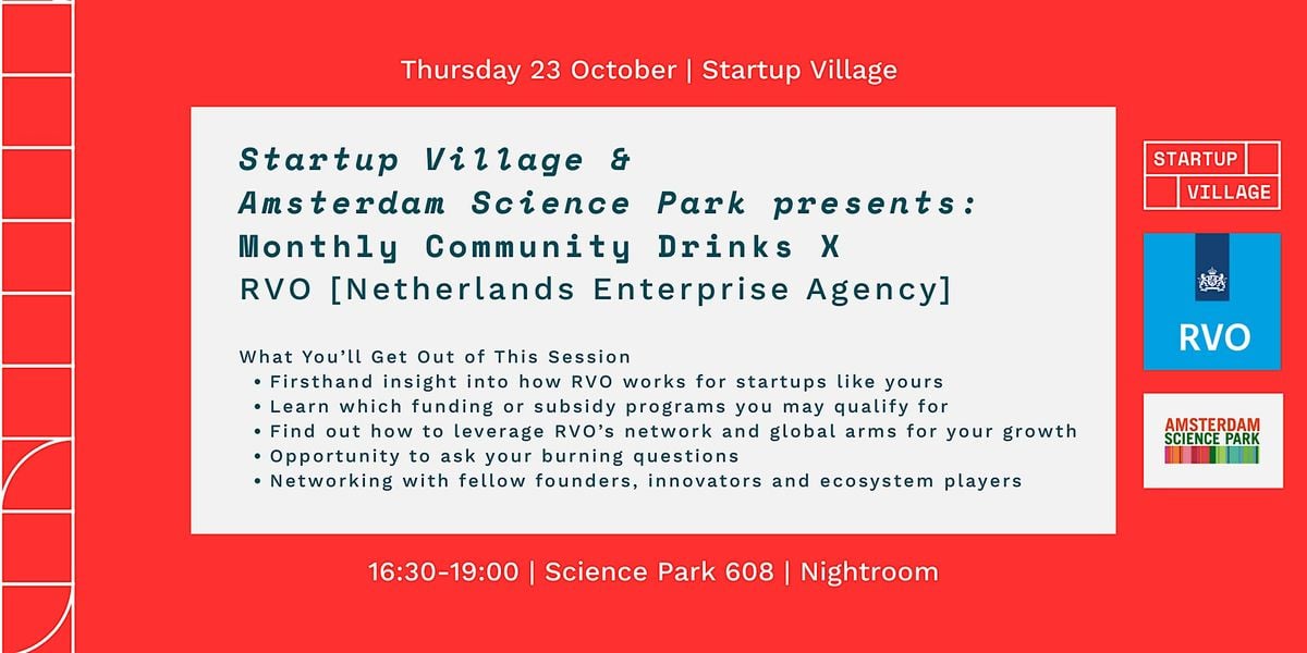Monthly Community Drinks X RVO Netherlands Enterprise Agency, 23 October | Event in Amsterdam | AllEvents