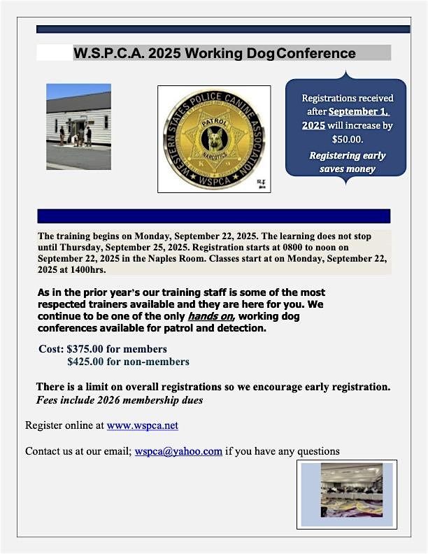 2025 WSPCA Working Dog Conference, 22 September | Event in Reno | AllEvents