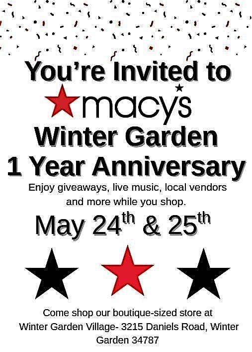Macy's Winter Garden Village 1 Year Anniversary, 24 May | Event in Winter Garden | AllEvents