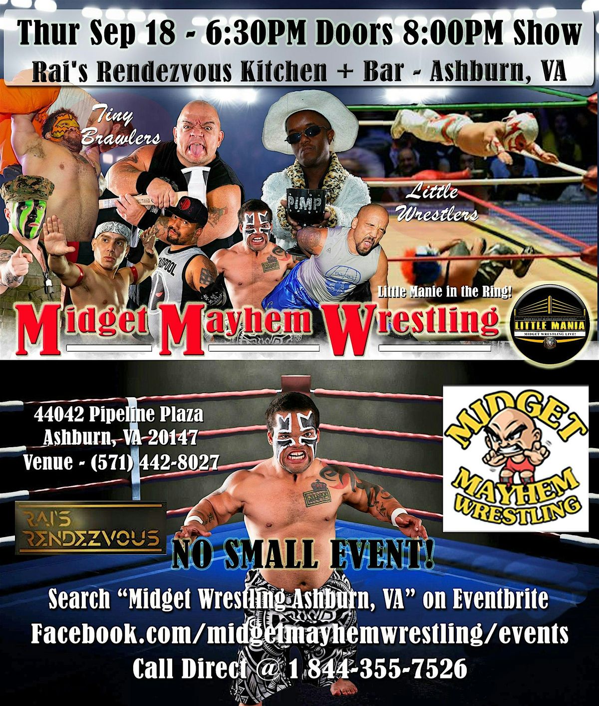 Midget Mayhem Wrestling Rips Through the Ring! Ashburn VA 21+, 18 September | Event in Ashburn | AllEvents