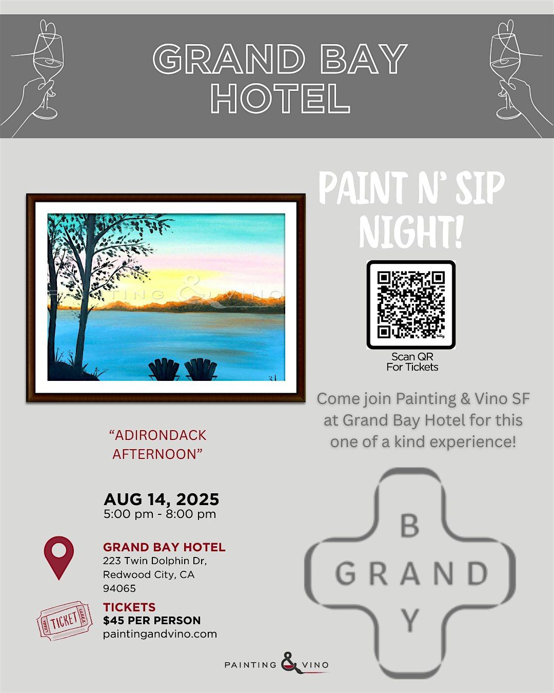 Paint & Sip Adirondack Afternoon @ Grand Bay, 14 August | Event in Redwood City | AllEvents