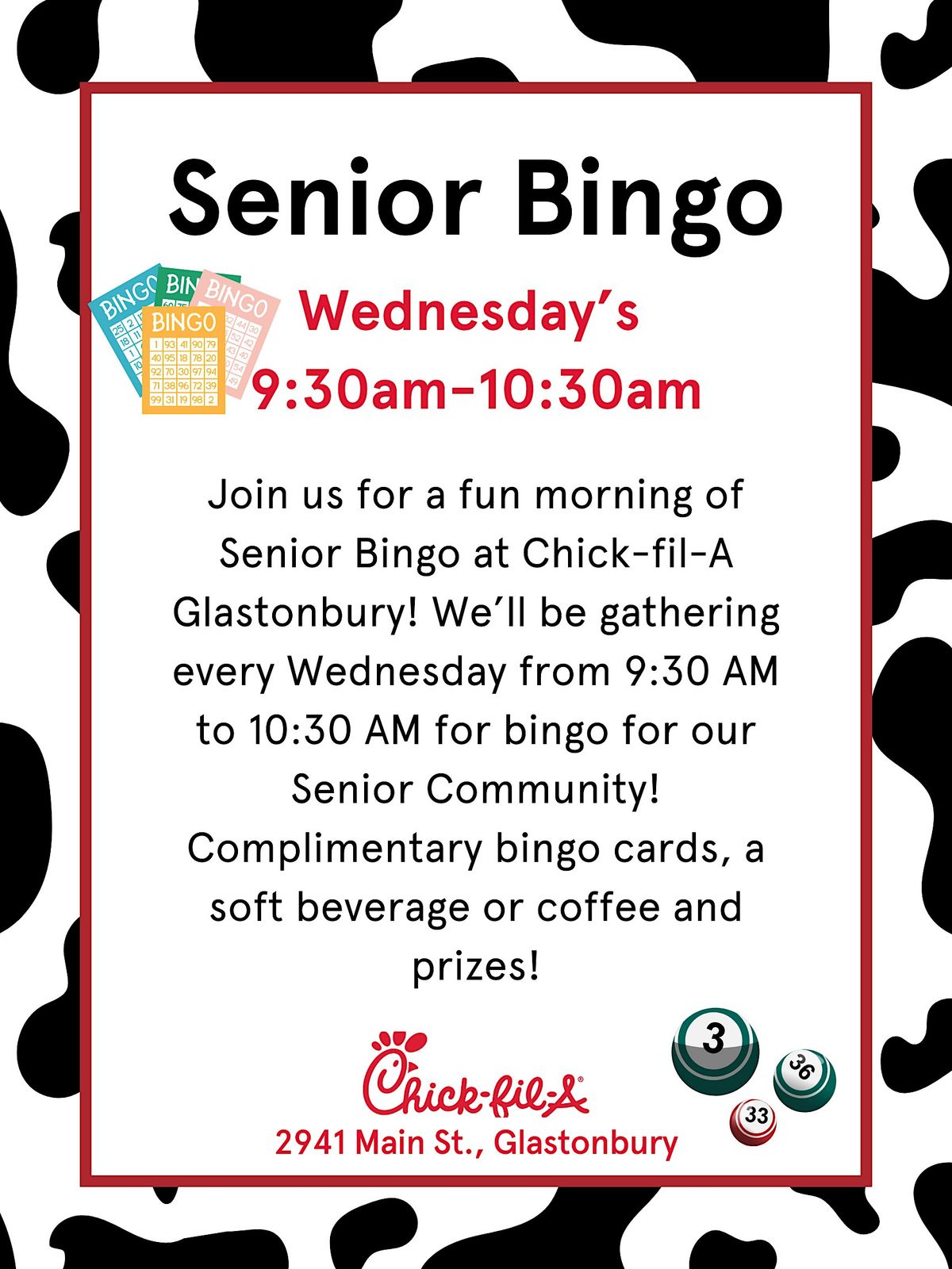Senior Bingo at Chick-fil-A Glastonbury | Event in Glastonbury | AllEvents
