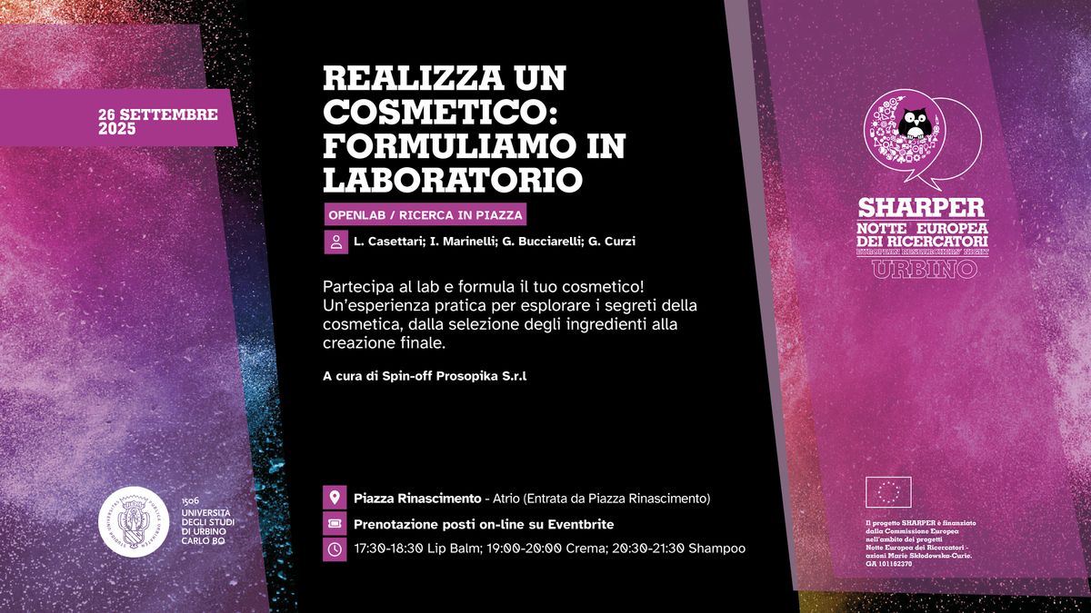 REALIZZA UN COSMETICO: FORMULIAMO IN LABORATORIO, 26 September | Event in Urbino | AllEvents