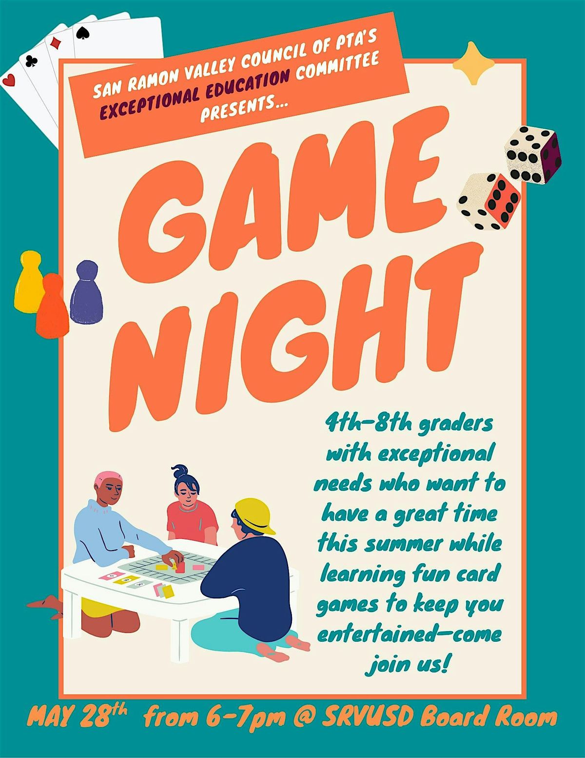 SRVCPTA Exceptional Education Committee Presents Game Night!, 28 May | Event in Danville | AllEvents