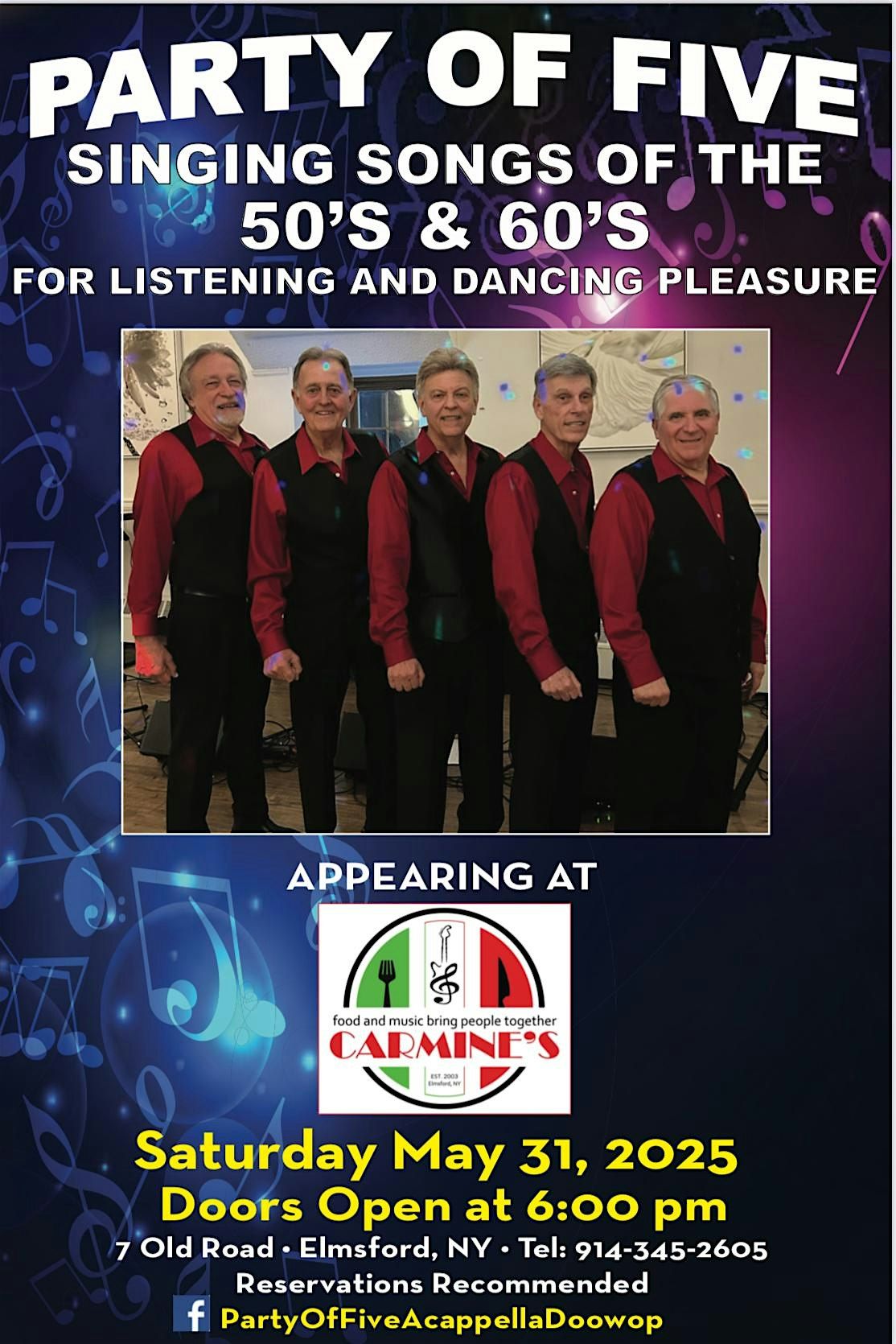 Doo Wapp Party of Five, 31 May | Event in Elmsford | AllEvents