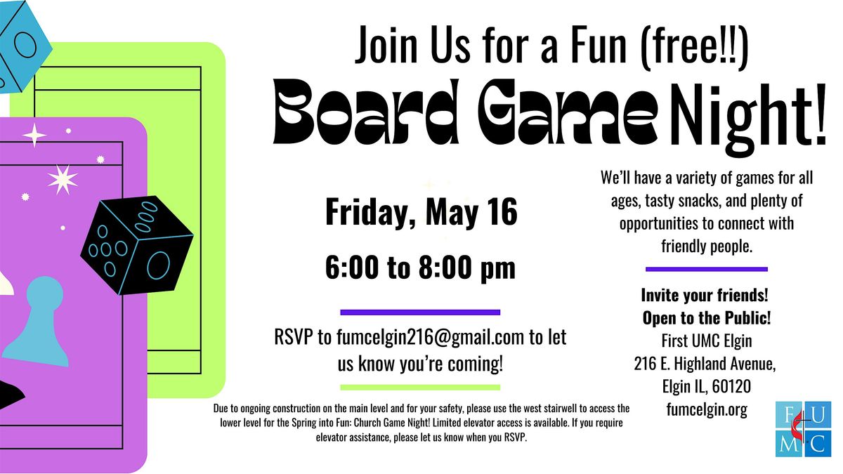 Spring into Fun: Church Game Night!, 16 May | Event in Elgin | AllEvents