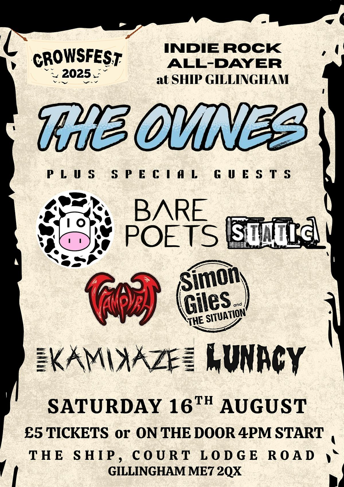 THE OVINES all-dayer - IO, BARE POETS, STATIC + more - SHIP GILLINGHAM, 16 August | Event in Gillingham | AllEvents