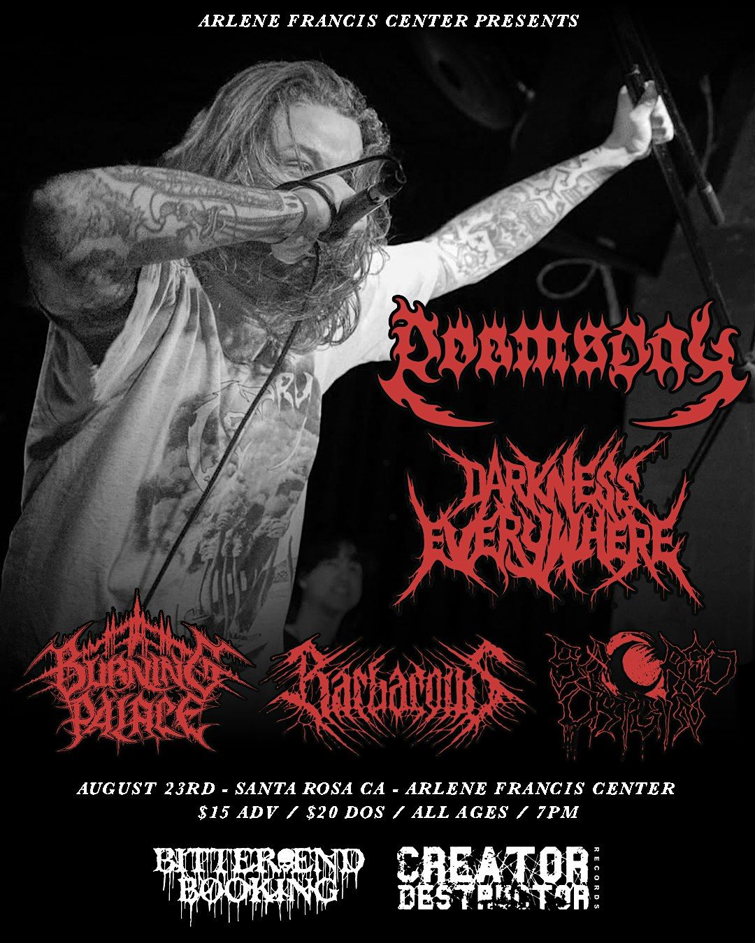 Doomsday / Darkness Everywhere / Burning Palace / Barbarous / Sacred Origin, 23 August | Event in Santa Rosa