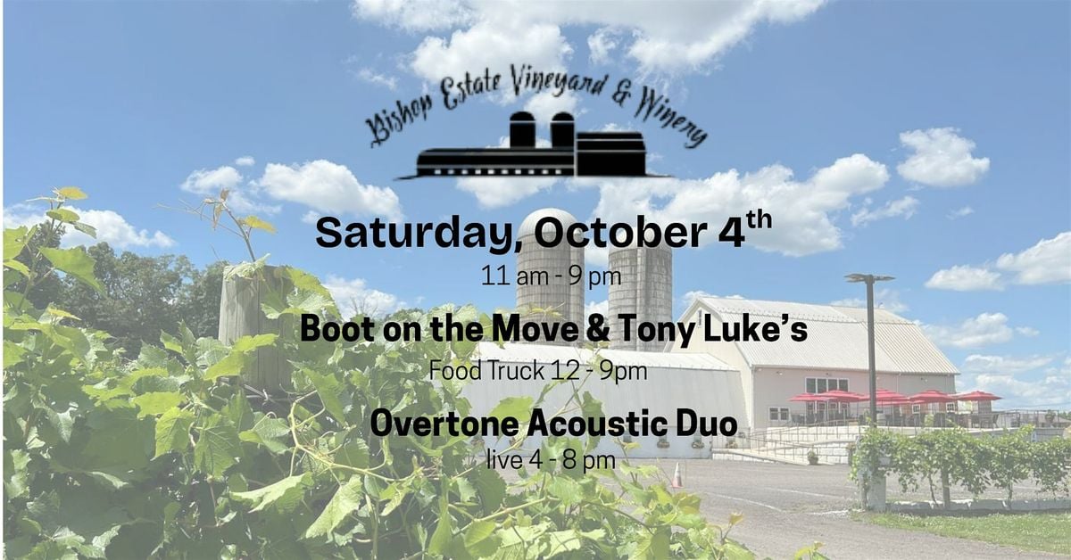 Boot on the Move & Tony Luke's Food Truck w/ The Overtones live at Bishops, 4 October | Event in Perkasie