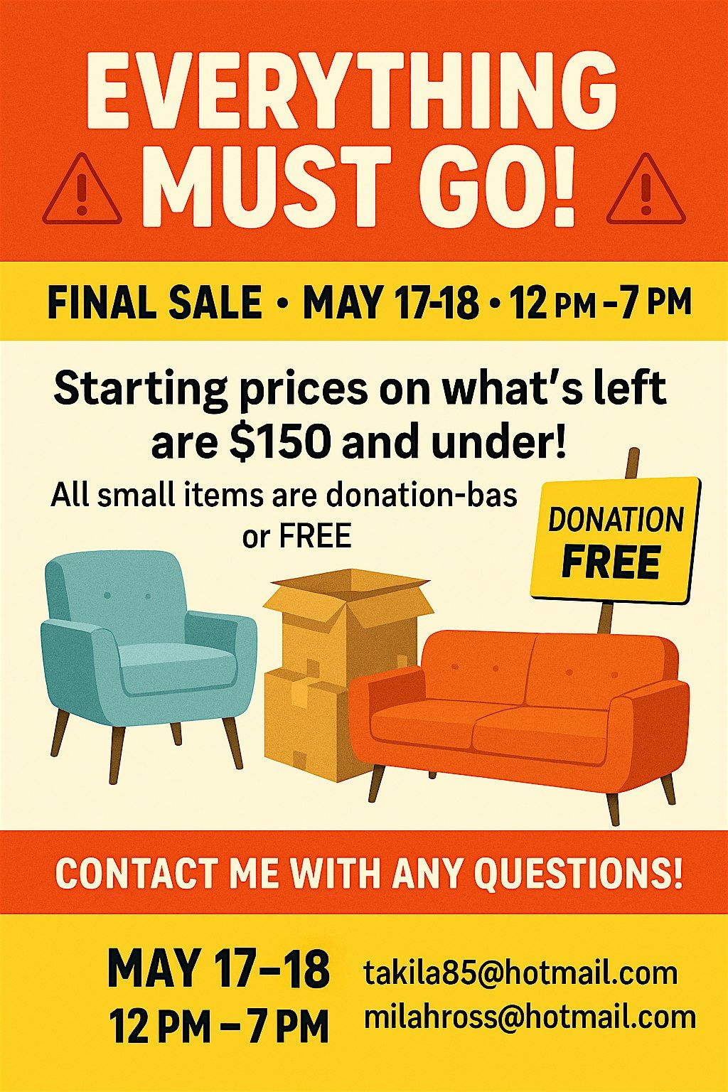 MOVING SALE! Furniture SET PRICES / donation based and free | Event in Northglenn | AllEvents