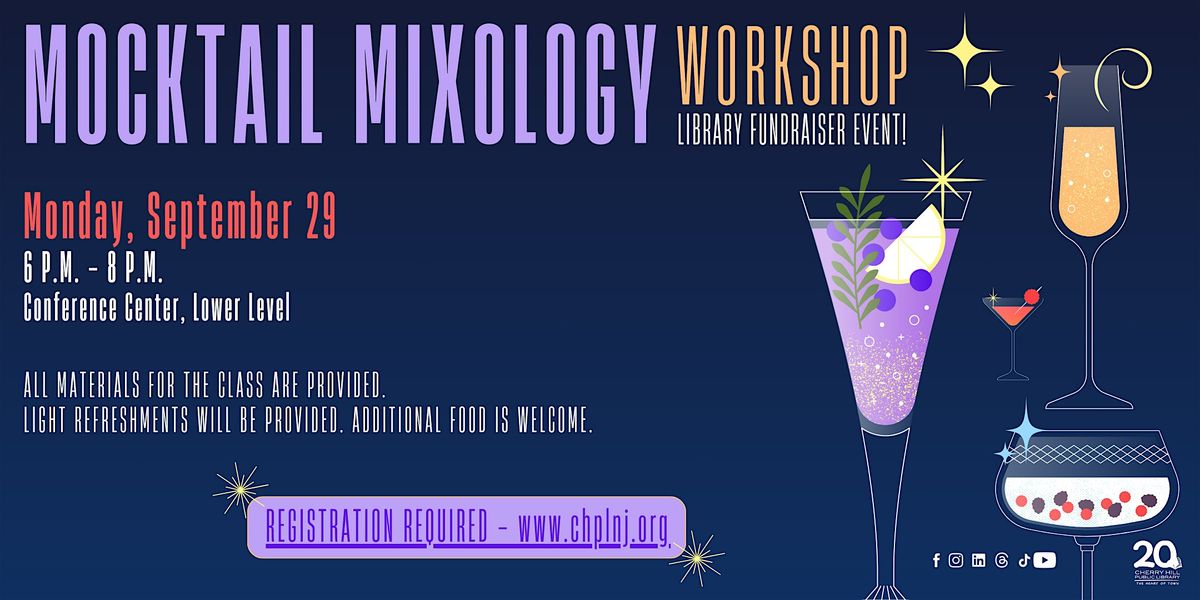 Mocktail Mixology Workshop - Library Fundraiser Event!, 29 September | Event in Cherry Hill | AllEvents