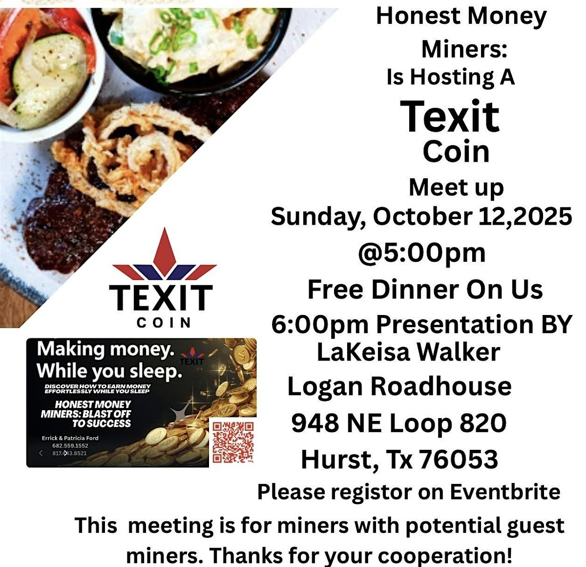 Texit Coin Meet up Informational Dinner, 12 October | Event in Hurst | AllEvents