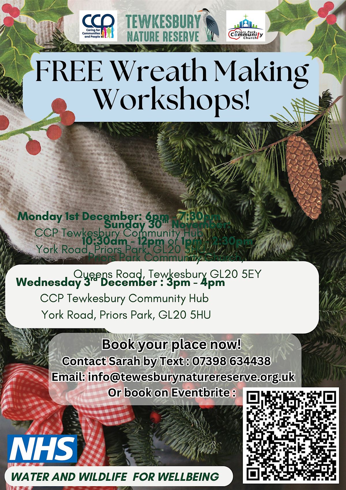 FREE Wreath Making Workshop ( Afternoon Session @ Queens Road, Tewkesbury), 30 November | Event in Tewkesbury