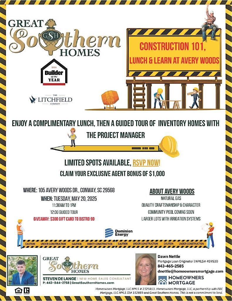 Construction 101 Lunch and Learn at Avery Woods by Great Southern Homes, 20 May | Event in Longs | AllEvents