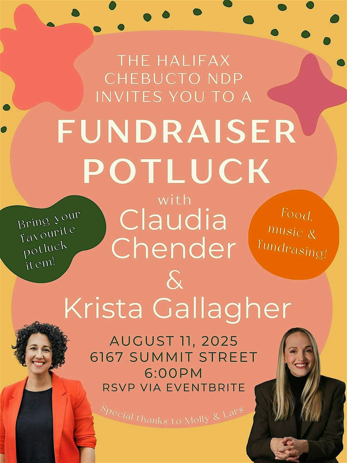 Potluck with MLA Krista Gallagher and NS NDP leader Claudia Chender, 11 August | Event in Halifax | AllEvents