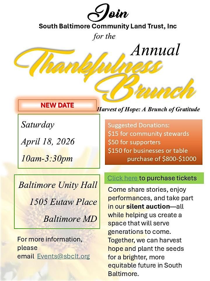 Harvest of Hope: A Brunch of Gratitude, 18 April | Event in Baltimore | AllEvents