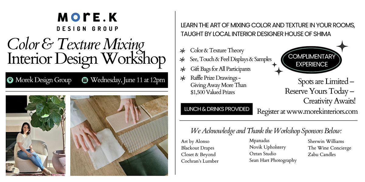 Color & Texture Mixing Interior Design Workshop, 11 June | Event in Fairfax | AllEvents
