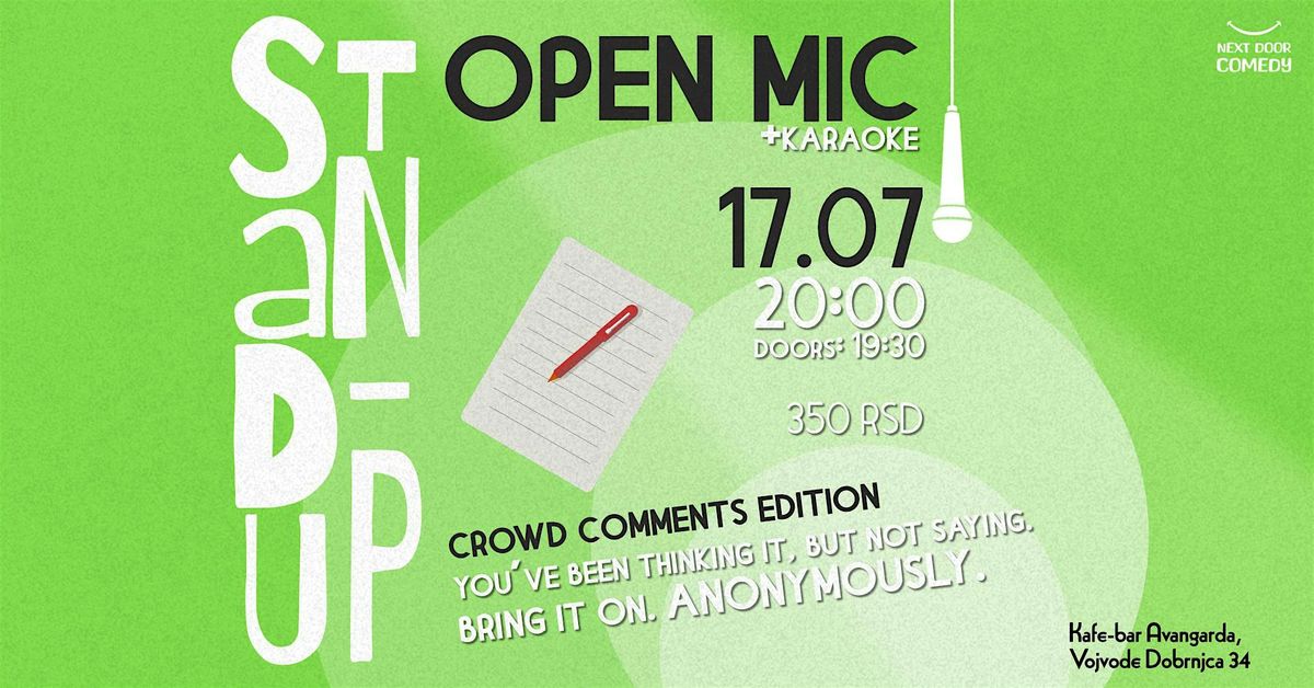 Stand-up open mic - crowd comments edition, 17 July | Event in Beograd | AllEvents