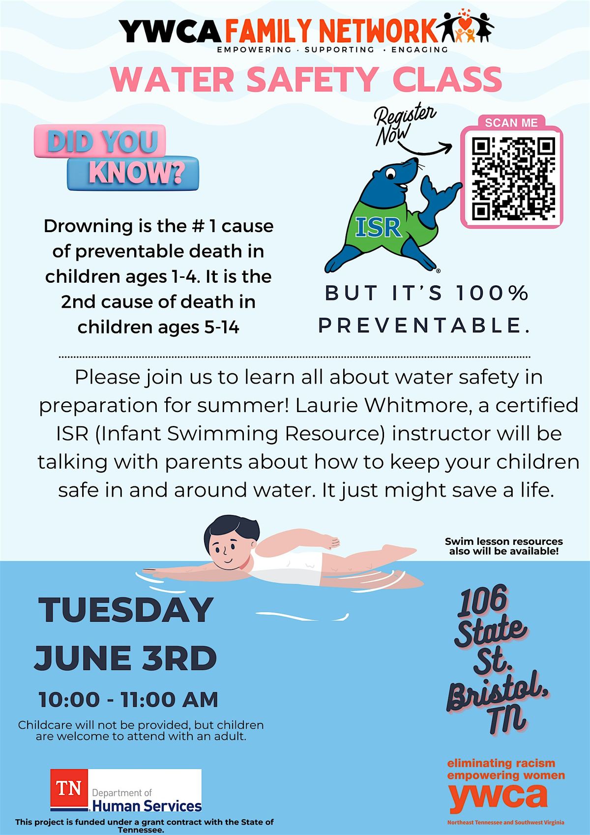 YWCA Family Network Program Presents: Water Safety Class, 3 June | Event in Bristol | AllEvents