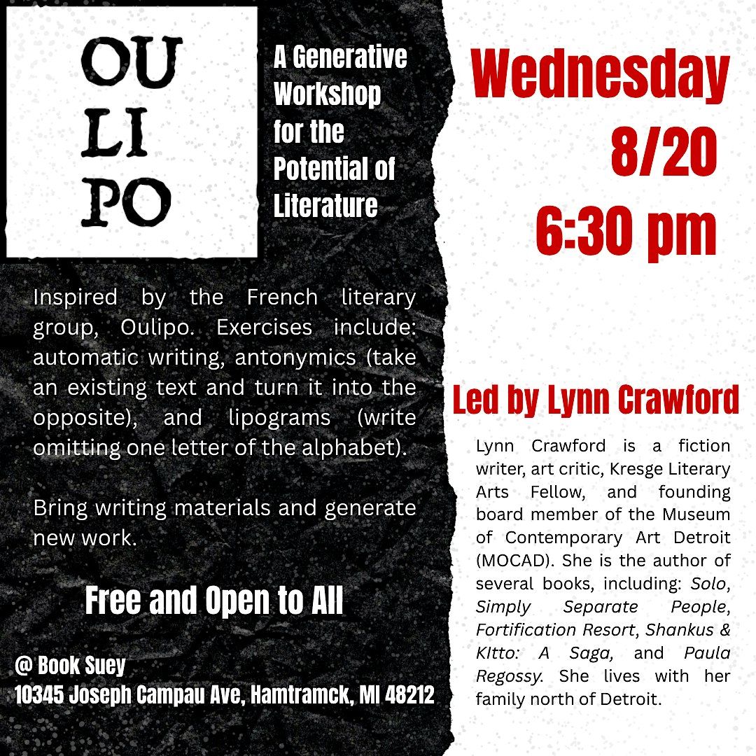OuLiPo Writing Workshop, 20 August | Event in Hamtramck | AllEvents