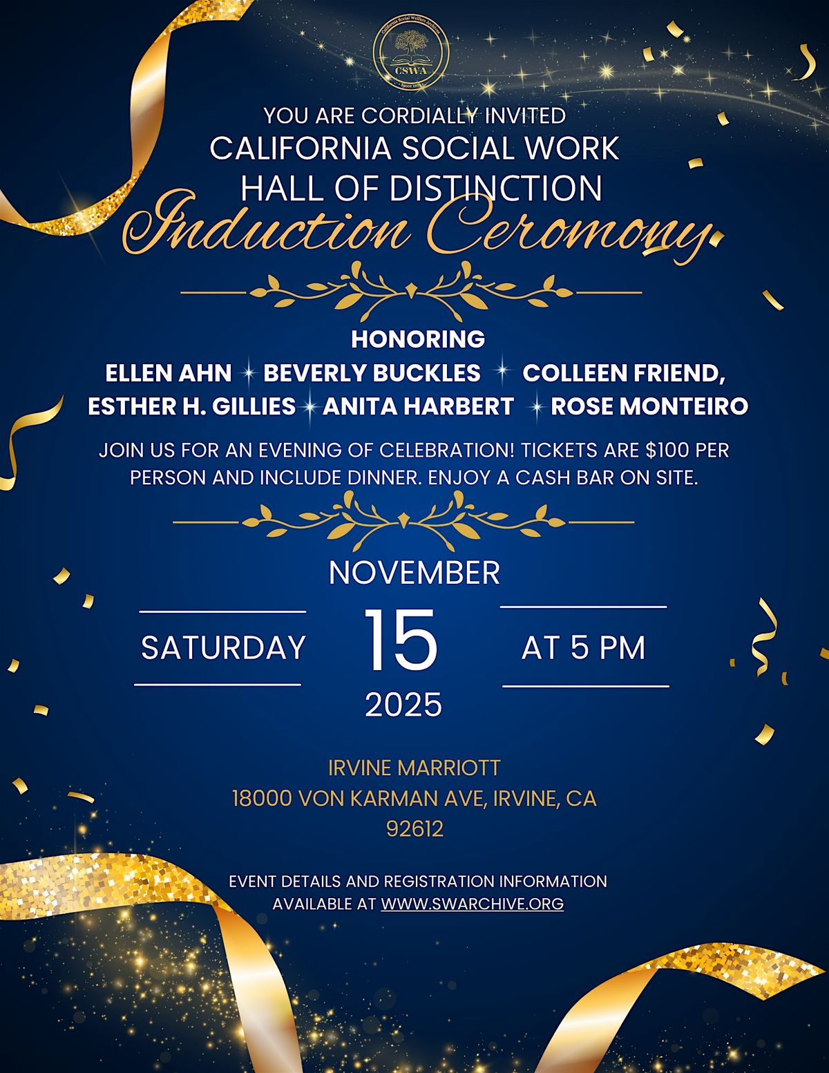 California Social Work Hall of Distinction Class of '25 Induction Ceremony, 15 November | Event in Irvine