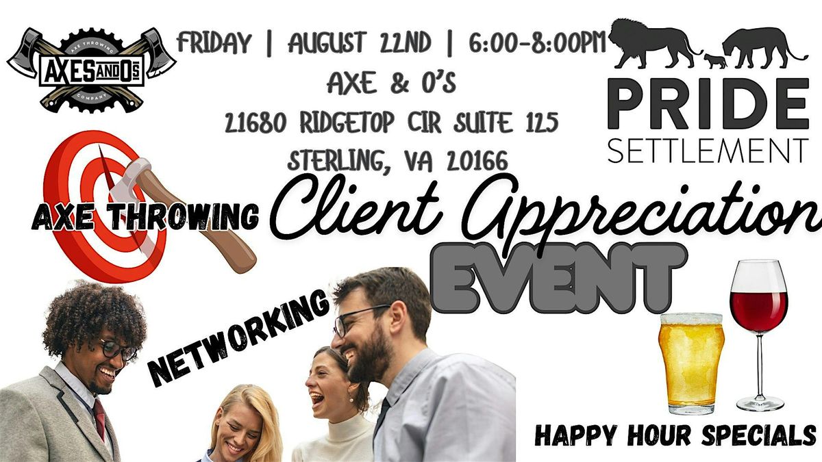 Client Appreciation Event for Pride Settlement: Axe Throwing & Networking, 22 August | Event in Sterling