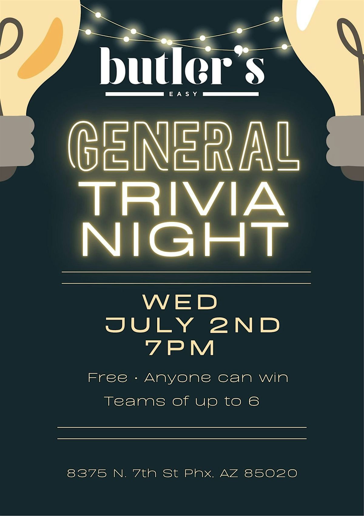 General Trivia at Butler's Easy, 2 July | Event in Phoenix | AllEvents