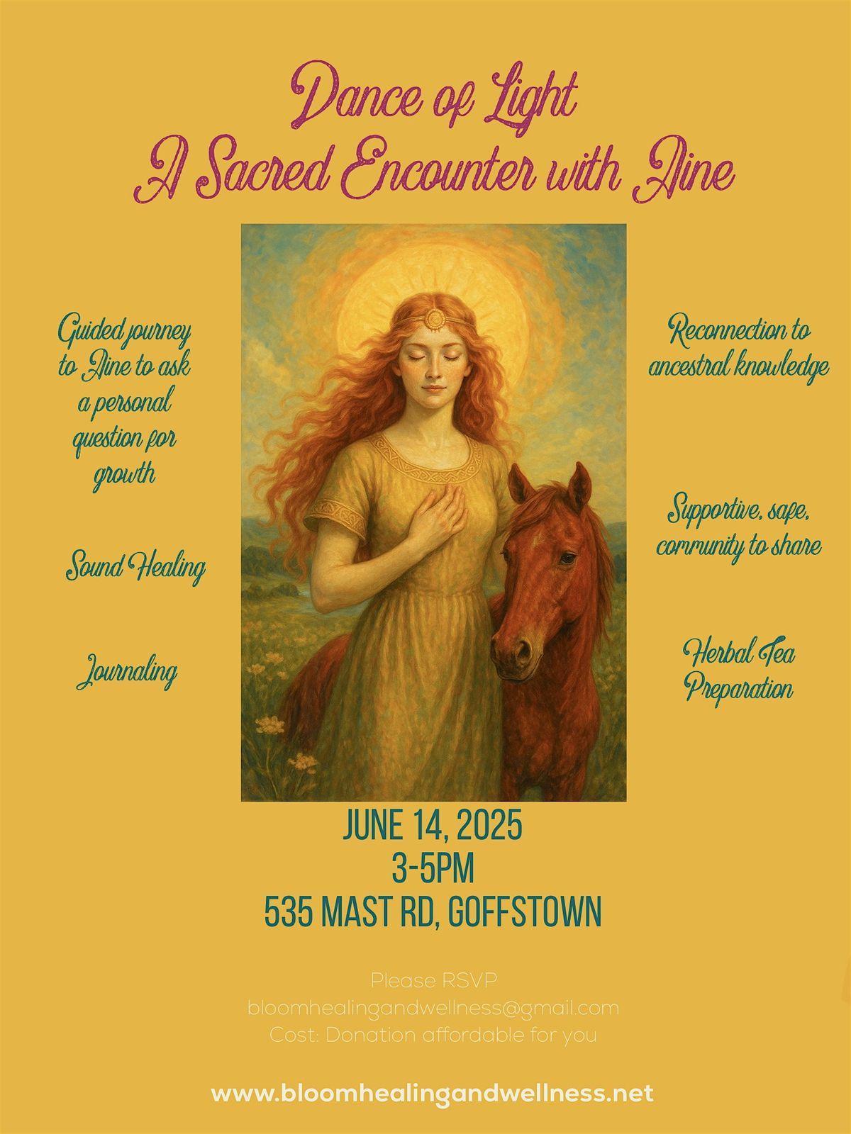 Dance of Light: A Sacred Encounter with Aine, 14 June | Event in Goffstown | AllEvents