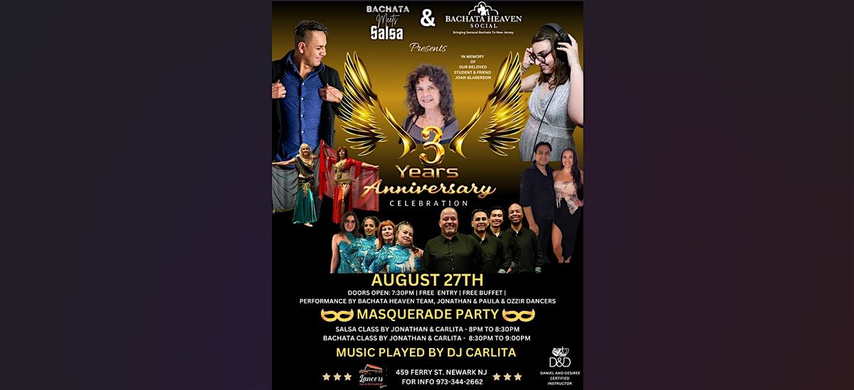 Bachata Meets Salsa - 3rd Year Anniversary (FREE ENTRY, CLASS, AND BUFFET), 27 August | Event in Newark | AllEvents