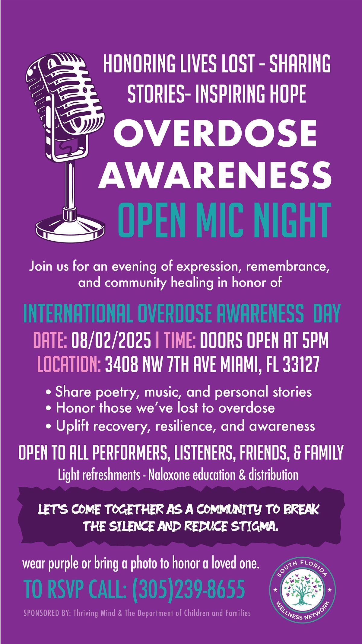 Overdose Awareness Open Mic Night, 2 August | Event in Miami | AllEvents