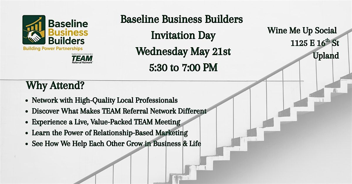 Baseline Business Builders | Relationship-Based Networking Event, 21 May | Event in Upland | AllEvents