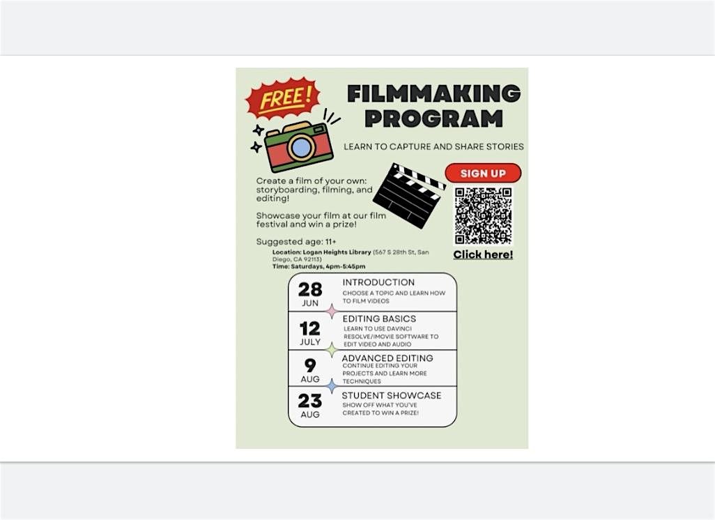 Free Video Editing + Filmmaking Workshop and Classes for Youth Kids Teens, 28 June | Event in San Diego | AllEvents